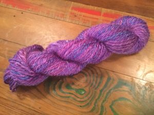 Purple, handspun, glittery yarn